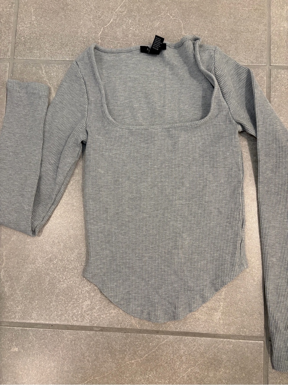 Forever 21 Light Gray Ribbed Long Sleeve Scoop Neck